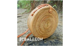 women handbag ata grass rattan circle leather strap 